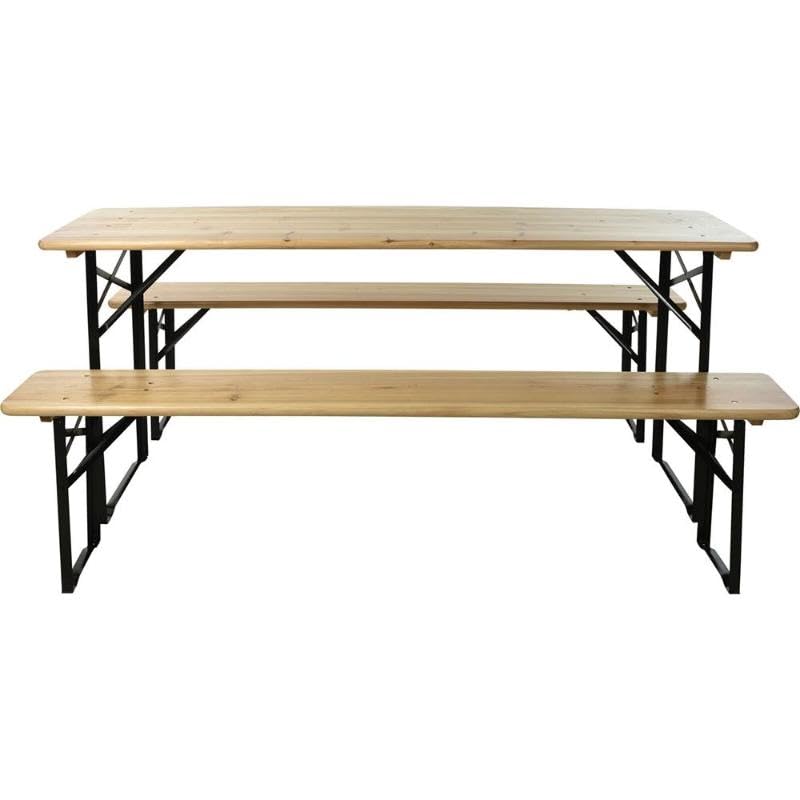 Mesa + 2 bancos plegables madera