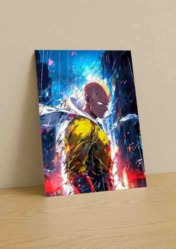 Image of NIJUKA Anime Printed A4 Size Metal sheet Poster For Home And Room Decoration | For Anime Art Fans Boys And Girls (Angary Look Saitama)