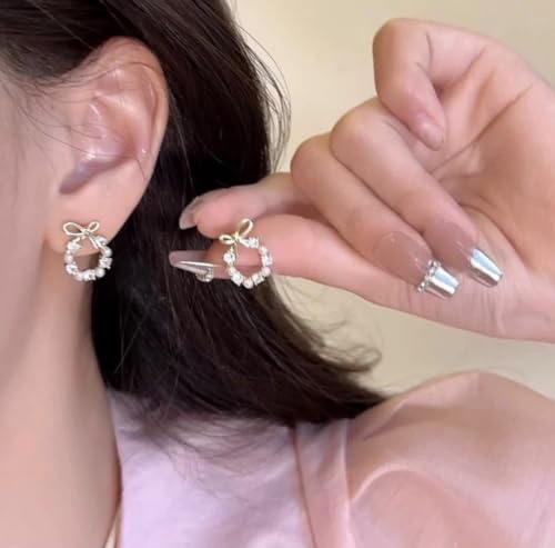 Generic misthi jewel Korean Style Pearl & Crystal Bow Earrings Set, - Image 5