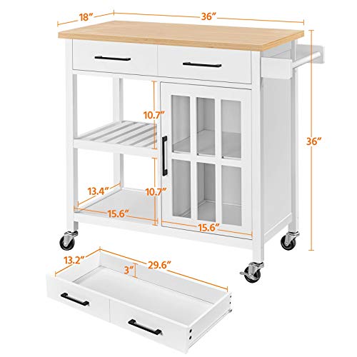 image for YAHEETECH Kitchen Cart w/Bamboo Top, Rolling Kitchen Island with Open 