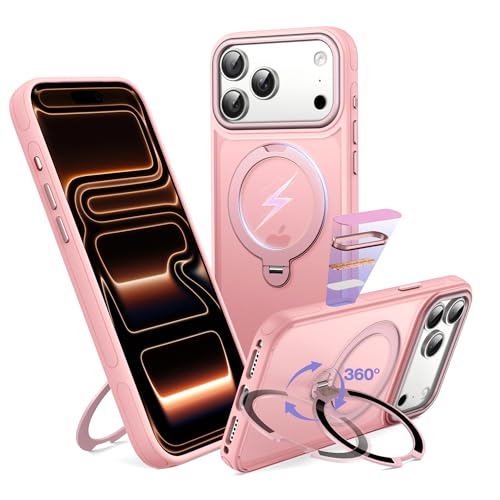 Coque iPhone 17 Pro Max mate semi-transparente avec anneau rotatif élégant