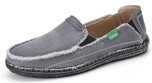 Denim Cloth Washed Loafers for Men's Vintage Slip On Round top Lightweight Casual Shoes Low Top WearResistant Elastic Band Walking Flat Slippers