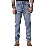 Men's Embroidered Relaxed Fit Jeans with Comfort Flex Waist Stretch Denim Casual Jeans Unique Design Classic Fit for Men (US, Waist, 32, Regular, Blue)