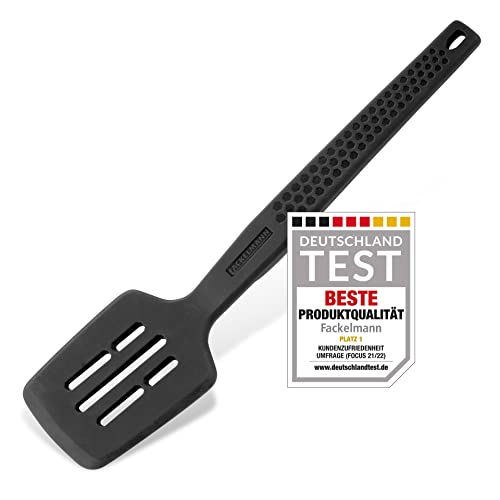 Fackelmann Statement Pfannenwender mit Lift-Up-Funktion – Schlitzwender mit ergonomischem Griff – Geeignet für beschichtete Töpfe und Pfannen – ca. 29 x 7 x 4,5 cm, Grau