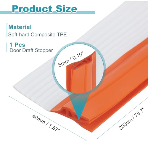uxcell Door Draft Stopper, 1.57 in x 6.6 ft Weather Stripping Door Seal Door Sweep Door Draft Blocker Under Door Gap Filler Insulator Noise Stopper for Door & Windows Gaps, White Orange