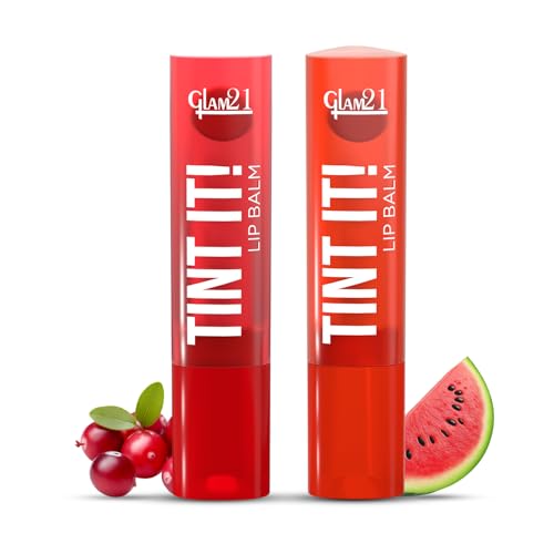 Image of Glam21 Tint it! Lip Balm | Everyday Hydration & Moisturized Lips with Vitamin-E, Shea Butter, Avocado Oil, SPF15 |Lip Care For Dry & Chapped Lip - Cranberry & Watermelon | 3.5gm Each | Combo Pack Of 2