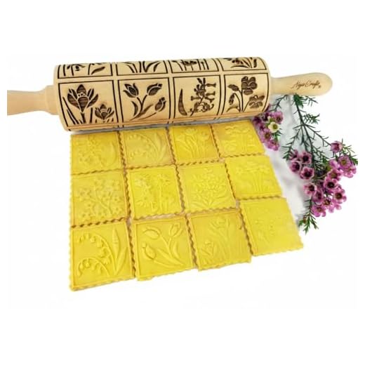 SPRING FLOWERS Embossing Rolling Pin with 16 Different Flowers in Squares. Dough Roller for Embossed Cookies and Potery by Algis Crafts