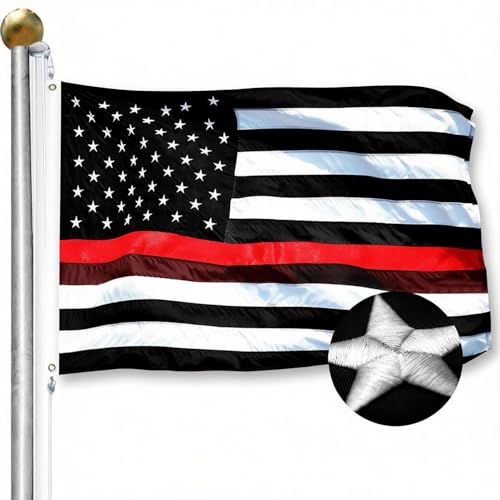 VSZM Thin Red Line Flag 3x5 Ft Firefighter American Flag 340D Heavy Duty Outdoor Black Red and White Honoring Firefighters and EMTs Embroidered Stars with 2 Grommets