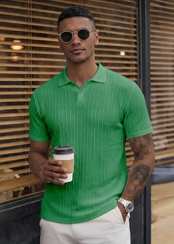 Image of JMIERR Mens Casual Polo Shirt Summer Short Sleeve Vacation Button Beach Knit Stretchy Golf Shirts