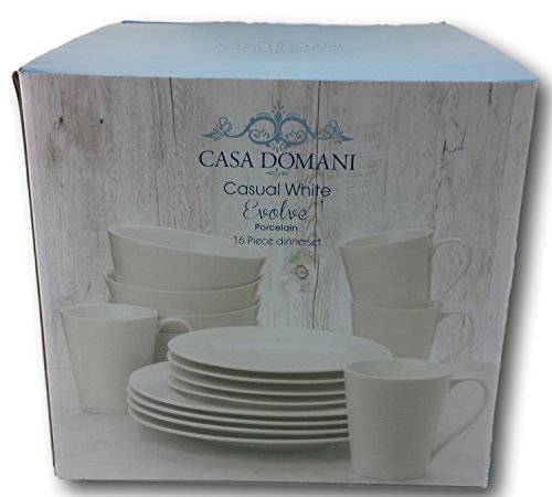 Casa Domani Casual White Evolve Porcelain Oven, Microwave & Dishwasher Safe 16 Piece Dinnerware Set