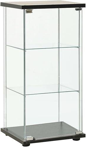 Miniatura 7 de loibinfen Armario de almacenamiento de vidrio templado, vitrina de vidrio con 3 estantes, estantería de pie para sala de estar, 16.7 x 14.4 x 33.9