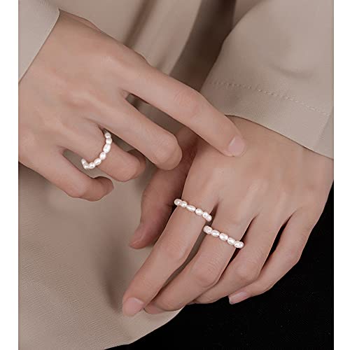 Inzheg Stretch Freshwater Pearl Rings Beaded Adjustable Stackable Rings Gift For Women Girls #TOP3