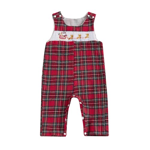My First Christmas Baby Boy Girl Outfit Newborn Santa Reindeer Romper Buffalo Plaid Jumpsuit Overalls Winter Clothes