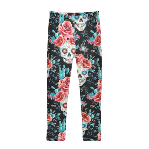 ALAZA Girls' Leggings Children's Yoga Pants Skinny Printed Dance Skull Rose Cactus Comfortable 4T