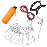 Fishing Stringer Live Fish Lock Stainless Steel Fish Stringer Clip Big Fish Wire Rope Cable with Float Carabiner 10 PCS Fish Lock and Plastic Handle
