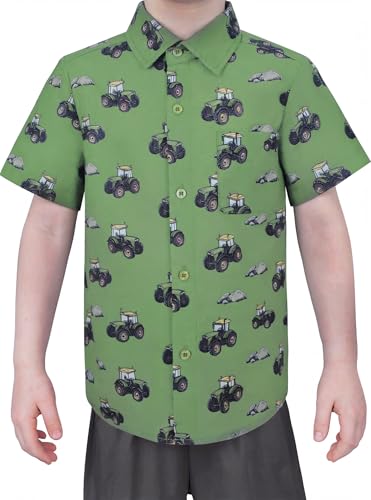 Image of Boys Hawaiian Button Down Shirt, Pure Combed Cotton Short Sleeve Size 3-15Y | Pure Combed Cotton, Smooth 60s yarn, Tagless Label, Pilling-Resistant, Shrink-Resistant, Fade-Resistant, Machine Washable