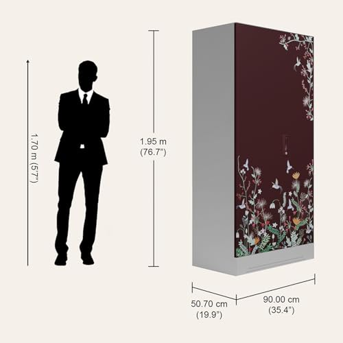 Image of Interio by Godrej Wardrobe Slimline 2 Door Steel Almirah (Digital Printed Russet and Royal Ivory) Wardrobe for Clothes, 1 Year Warranty, 4 Shelves