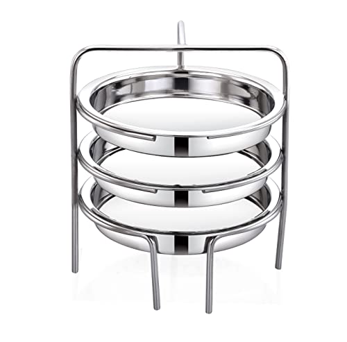 Image of Expresso Stainless Steel Khaman Dhokla Stand 3 Plates Set | Extra Deep Thatte, Idli, Dhokla Plate for Cooking | Induction & Gas Stove Compatible Cookware Set for Kitchen | Silver
