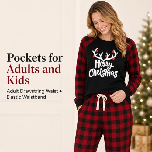 Image of IFFEI Matching Family Pajamas Sets Christmas PJ's with Letter and Plaid Printed Long Sleeve Tee and Bottom Loungewear