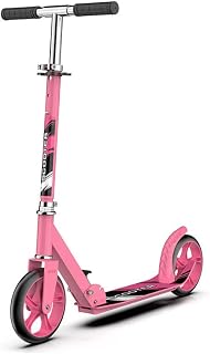 Kasan Adult City Scooter Big Two Wheel Commuter,Teenager Foldable 4 Levels Adjustable Height 2-Wheel Kick Scooter for Teens Young Women Men 200Mm Big Wheels,Pink,90x35x93