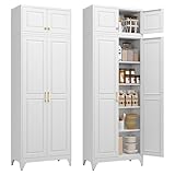 Polup Kitchen Pantry Cabinet, 90' Tall Metal Storage Cabinet, Food Pantry cabinets with Doors and Shelves, Storage Cabinets for Living Room, Dining, White,16' D x 32' W x 90' H, Assembly Required