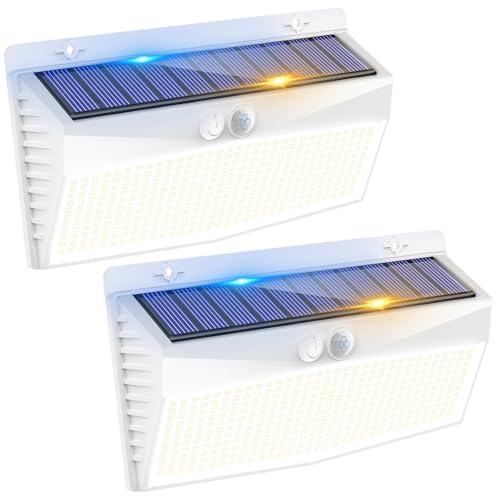 2 Pack 368 LED Solar Motion Sensor Lights Outdoor, Solar Fence Lights with 3 Lighting Modes, Solar Powered Security Lights Waterproof for Outside Yard Wall Garden Backyard Step Garage, White