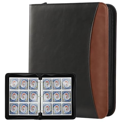 Trading Card Binder with Sleeves 9 Pocket Card Binder Premium 720 Double Sided Pocket PU Card Collection Binder, Collectible Albums Card Folder for MTG, TCG, Sports Cards Black with Brown Cover
