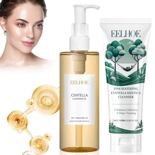 2 Pcs Centella Cleansing Oil + Centella Detergente Viso,Centella Light Cleansing Oil,Estratto di Centella Asiatica,Delicato e Rinfrescante,Non Stretto,per Pelli Sensibili Lenitive e Soggette All'acne
