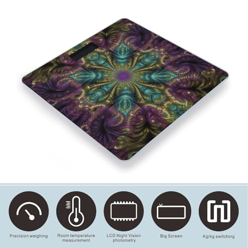Báscula digital para baño con arte fractal y pantalla LCD brillante miniatura 3