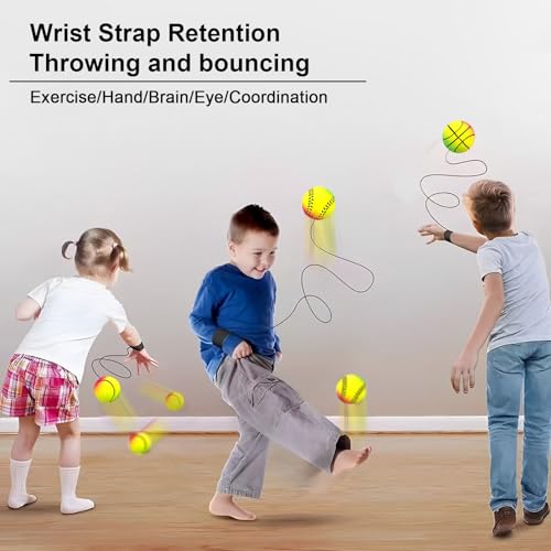 DBAILY Springball Mit Schnur 4 PCS Ø 47mm Handgelenk Return Ball Mit Gummiband für Kinder Erwachsen, Fußball, Basketball, Softball, Baseball