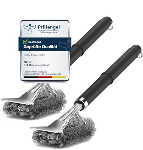 [2 pack]Grillbürste, TNTOR Grill Reinigungsbürste mit Extra Langer Edelstahl Borsten, Edelstahl Spatel und PP Wärmedämmung Griff, für Gasgrill, Holzkohlegrill, Kugelgrill, Elektrogrill und Grillrost.