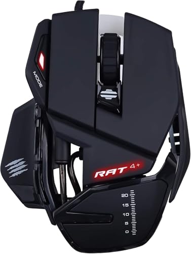 Mad Catz Rat 4+ Souris Gamer Filaire USB - Souris Ergonomique 7 Boutons Programmables - Capteur Optique Pixart PMW3330 7200 DPI - Souris Gaming Pour Pc Noir...