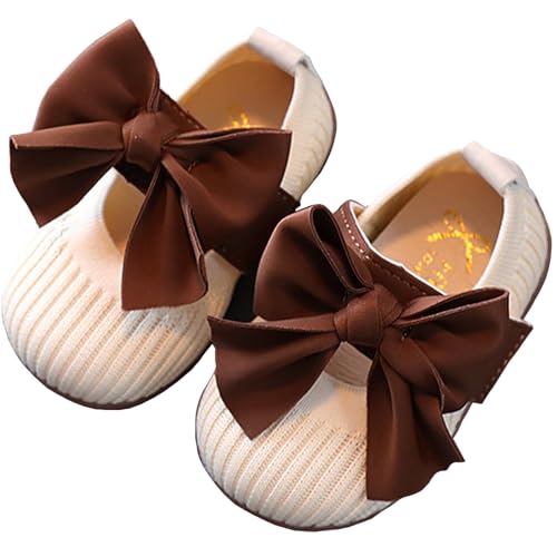 Baby Girl Shoes Mary Jane Flats Soft Anti-Slip Rubber Sole Bowknot Princess Wedding Dress Shoes for Newborn Infant