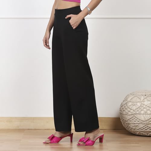 Image of BIBA Women Polyester Relaxed Solid Pants