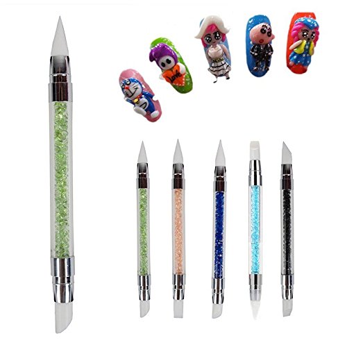 Beauty Dual Head Acrylic Handle Rhinestone Nail Art Silicone Brush