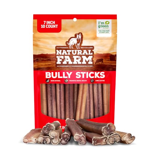 Natural Farm Odor Free Bully Sticks (7 Inch, 10 Pack), 100% Beef Pizzle Chews for Pups, Small and Medium Dogs - Fully Digestible & Best Natural Dental Treats to Keep Your Dog Busy & Happy