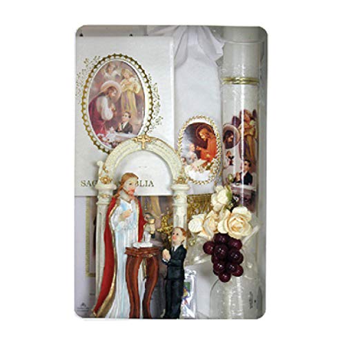 Gigi's Classy Kids Boys First Communion Candle Gift Set English Missal Rosary Keepsake Statue