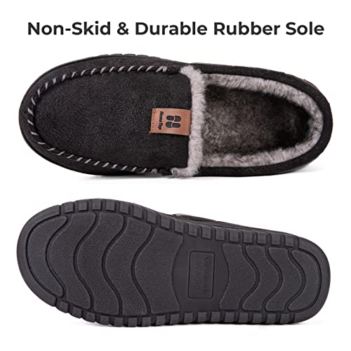 Hometop Men's Suede Memory Foam Moccasin Slippers Soft Plush Warm Lining House Shoes With Anti-Skid Rubber Sole (12, Black) #TOP6