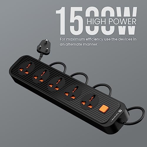 Portronics Power Plate 13 Multiplug Extension Board with 5 Power Sockets, 1500W, 2M Cord Length, Fire Proof Material, Short Circuit Protection(Black) - Image 5