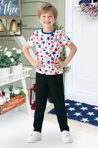 TMSD Kids Independence Day American Flag Short Sleeve T-Shirt Patriotic Tee Tops Blue and Red Stars 3-4 Years4