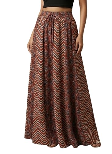 Image of GRECIILOOKS Women's Casual Summer Beach Skirts | Maxi Skirt for Women High Waist | Boho Ethnic Flared Skirts | Indian Long Skirt Rayon Printed | Elastic Waist Long Skirt's for Women