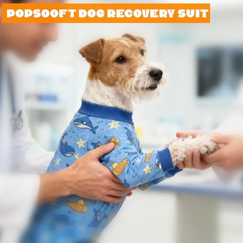 Image of Recovery Suit for Dogs Full Zipper, Four-Legged Onesie Dog Recovery Suit After Surgery, Cute Soft Bodysuit Cone Alternative Male Female Dog Neuter Anti Licking Wounds, Ocean, Large