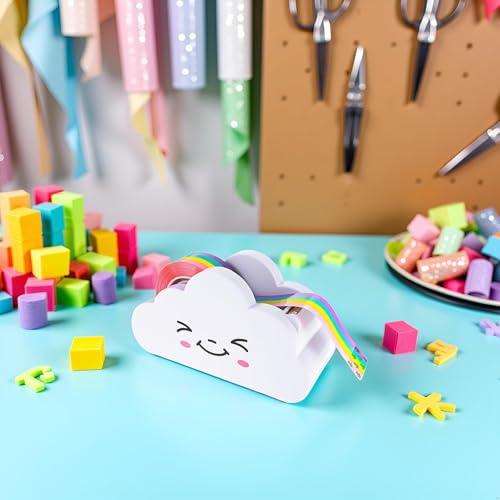 Weißer Klebebandabroller, niedlicher Klebebandabroller, Wolkenabroller mit Regenbogenfarben, für Zuhause, Schule, Büro, Schreibwaren, Basteln, Verpackungen