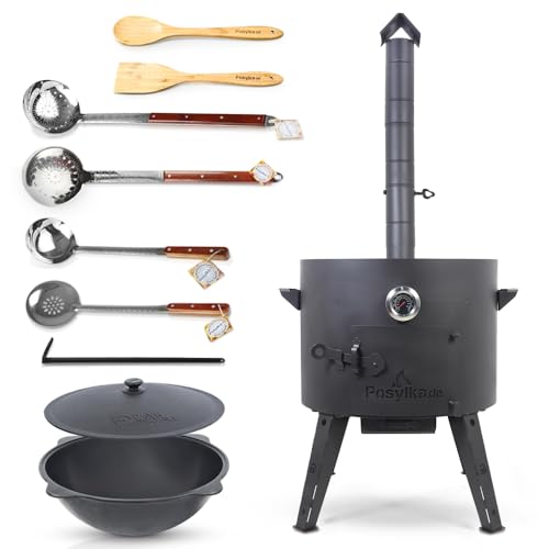 Utschak Feuerofen Ø 52,7 cm mit Thermometer & Gusseisen Topf 22 L, | Ø 49 cm Kazan-Set mit Deckel | Учаг Outdoor Feuerschale & Gulaschkanone | Usbekischer Kochtopf aus Gusseisen, Gartenküche (Set 6) Utschak Feuerofen Ø 52,7 cm mit Thermometer & Gusseisen Topf 22 L, | Ø 49 cm Kazan-Set mit Deckel | Учаг Outdoor Feuerschale & Gulaschkanone | Usbekischer Kochtopf aus Gusseisen, Gartenküche (Set 6)