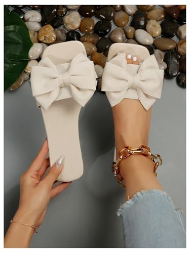 Image of GORGLITTER Women's Gold Sandals Dressy Cute Summer 2026 Bow Square Toe Trendy Beach Boho Wedding Vacation Slides Shoes