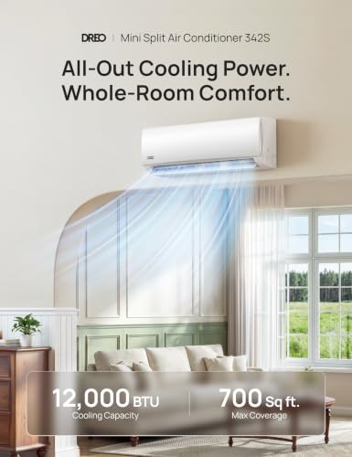Image of DREO Mini Split AC /Heating System 12000 BTU, 115V Split Air Conditioner | 20 SEER2 Energy Efficient, Works with Alexa, Quiet Operation, Pre-Charged Condenser & Complete Installation Kit Included