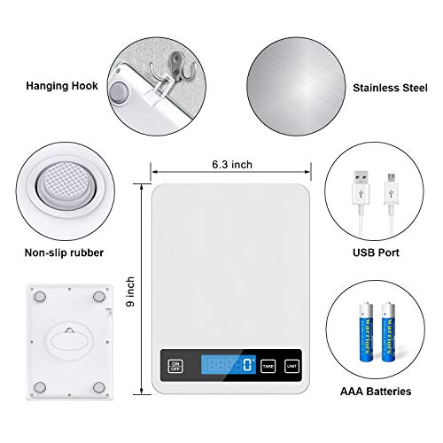 Aoocan Food Scale, Usb Rechargeable 33Lbs(15Kg) Digital Kitchen Scale Weight Grams And Oz For Cooking & Baking, 1G/0.1Oz Precise Graduation, Stainless Steel Tempered Glass Lcd Display (Waterproof) #TOP6