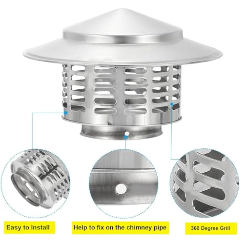 Sombrerete de chimenea de acero inoxidable con rejilla protectora para tejados 4