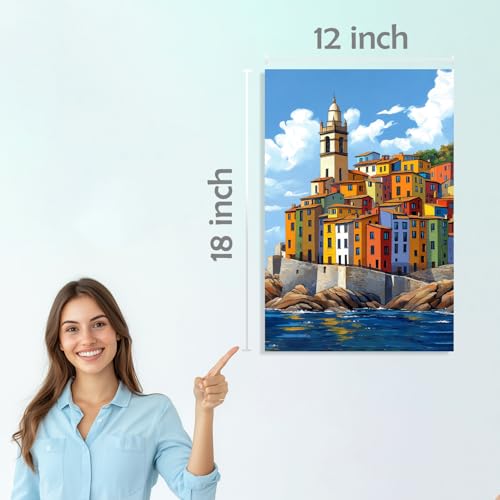 Image of SiddArtify Colorful Coastal Town Wall Art Prints Set - Modern Cityscape Poster Decor for Living Room Bedroom Office - 12x18 inch Sticker Pack of 6