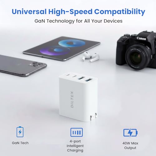Image of 4USB Ports Gan 40W Foldable Charger 2 Pack - Compact USB-C & USB-A Fast Charger with Smart Power Output for Safe Charging- Charging Block compatible with Apple, Android & Google Devices Simultaneously